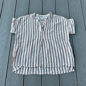 Madewell red and cream vertical stripe blouse
